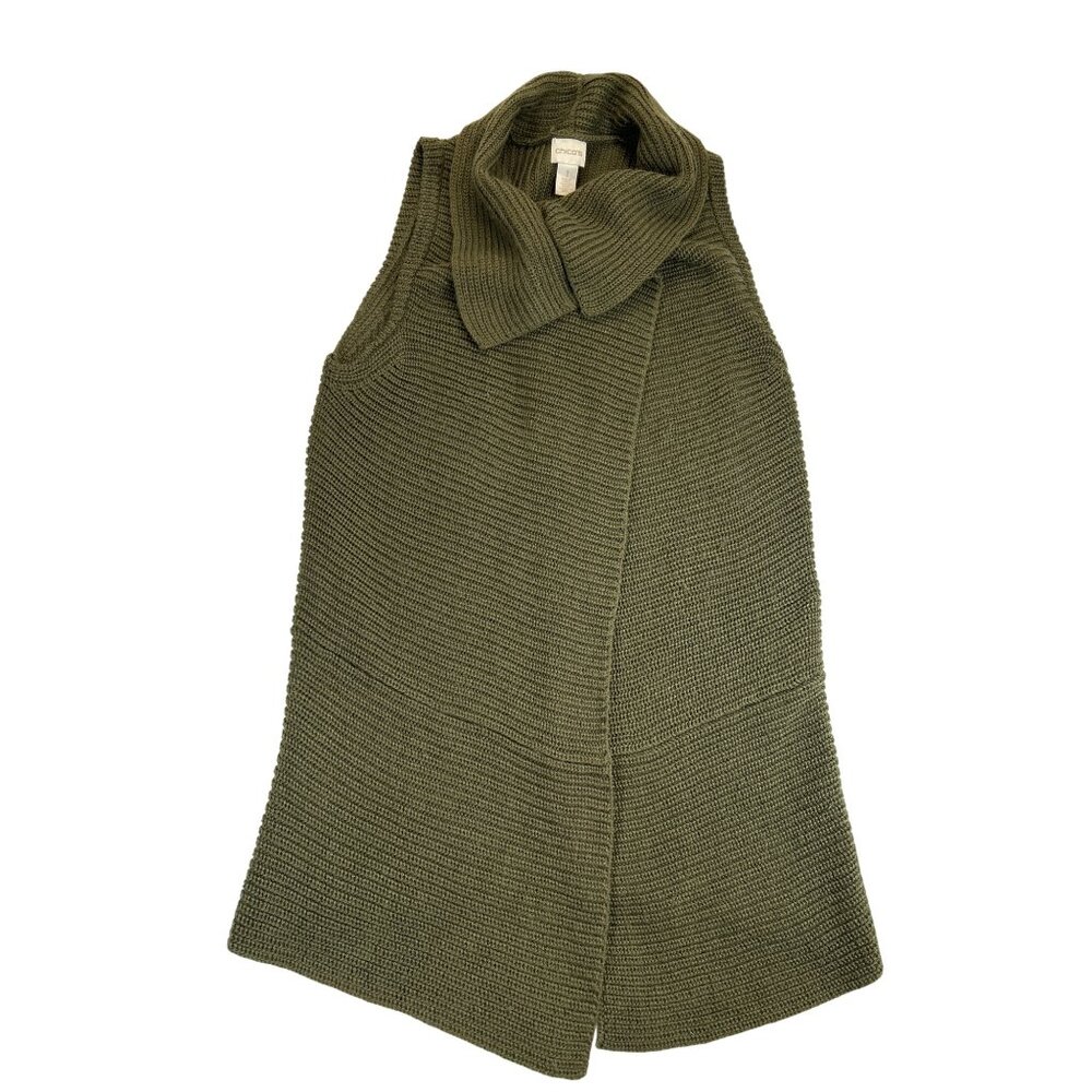 Chicos Sweater Vest Womens Size 1 Olive Green Sleeveless High-Low‎ Hem